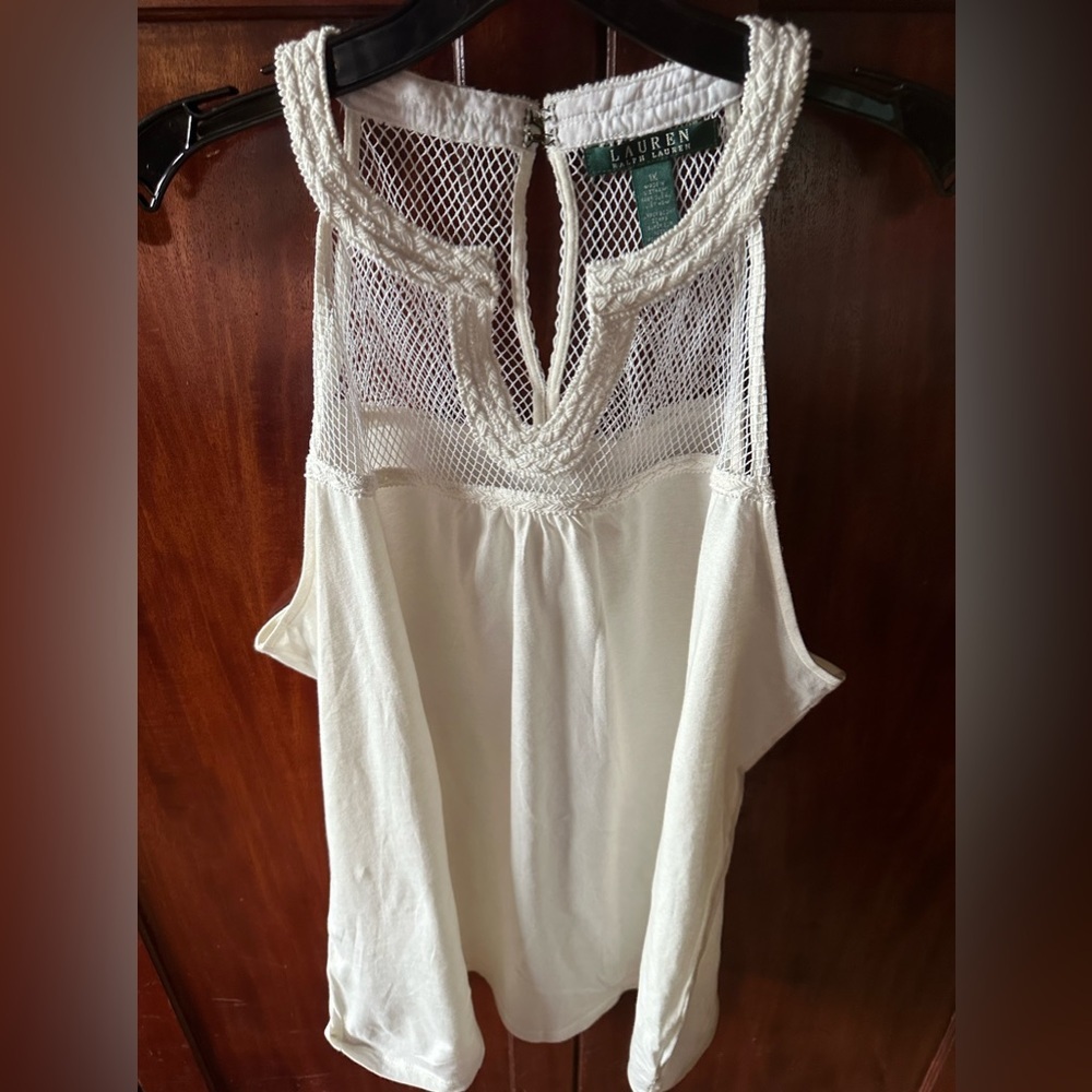 Ralph Lauren crochet tank top size 1x . Stunning details. Off white . Tried on. - Picture 1 of 6